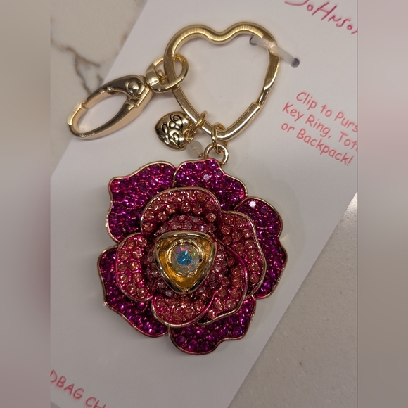 Betsey Johnson Bag Charm Pink Flower NWT - Picture 6 of 6